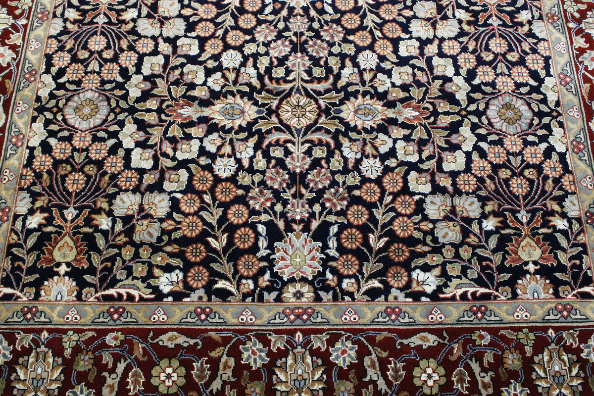 Close-up of wool-silk pile, Blue & Red rug