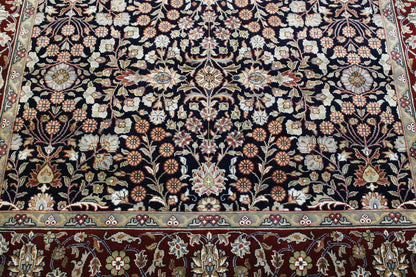 Close-up of wool-silk pile, Blue & Red rug