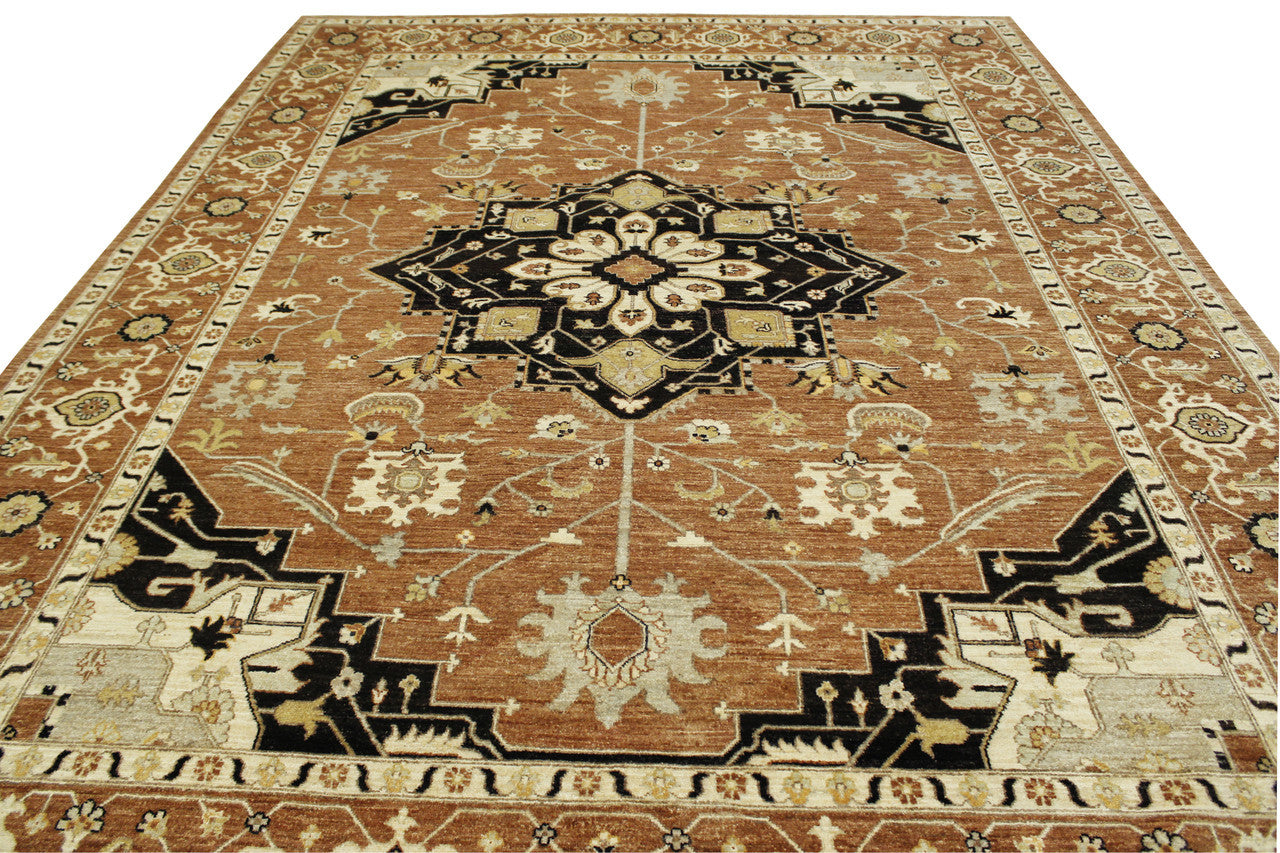 Brown & Pink Tribal Fine Sherapi rug in room setting