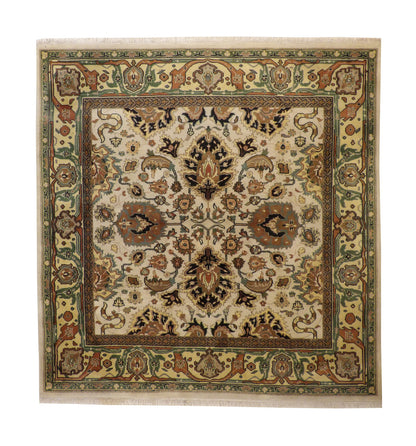 Traditional Indo Ziegler hand-knotted wool rug in Ivory & Green, full view
