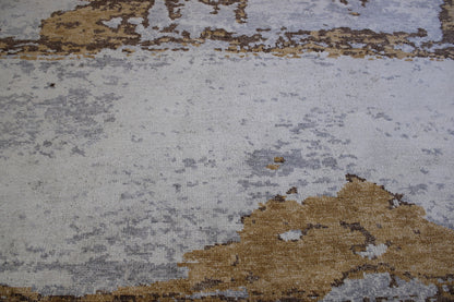 Blue 8'10" x 11'10" Modern Abstract Distress Design Hand knotted Silk Rug - Sku: w2341