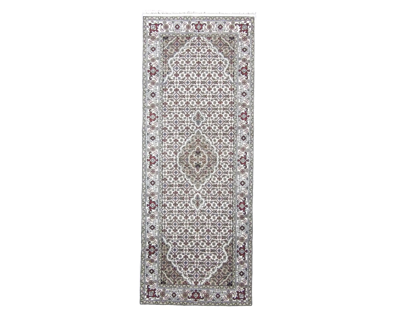 Ivory 2'6" x 6'0" Persian Mahi Tabriz Hand knotted Wool/Silk Rug - Sku: w201
