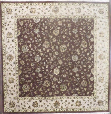 Brown 9'0" x 9'0" Jaipur Kashan Hand knotted Wool/Silk Rug - Sku: w548