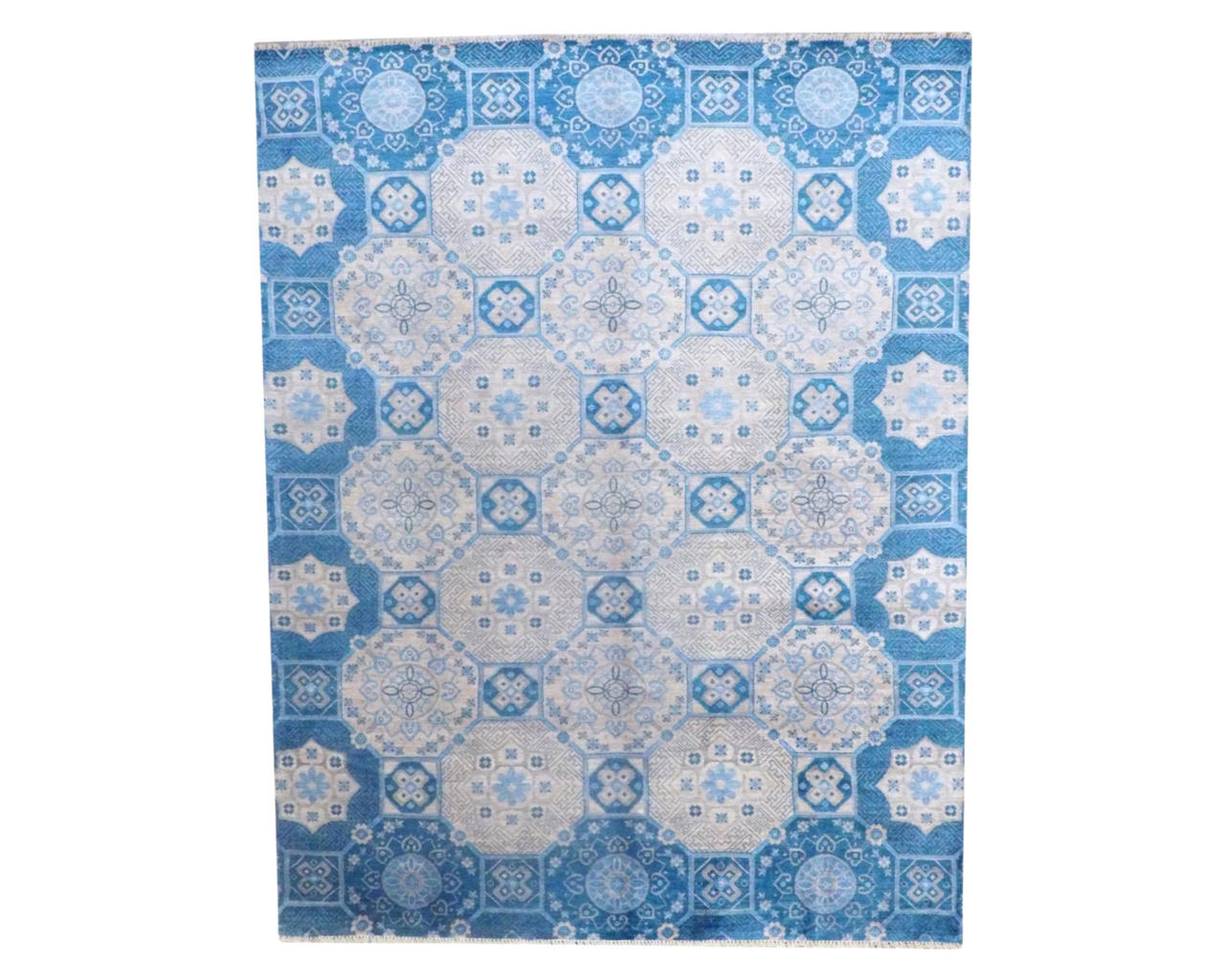 Blue 7'8" x 9'9" European Design Bamboo Hand knotted Silk Rug - Sku: w11263