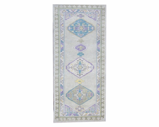 Anatolian Vintage Oushak 2'6" x 6'0" Hand knotted Rug - w11370