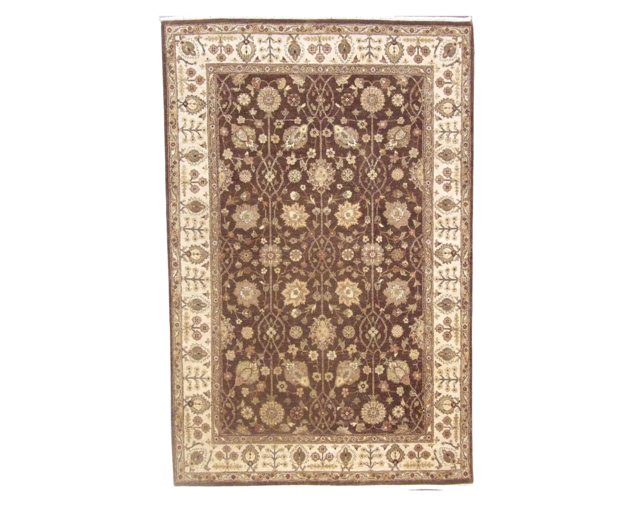 Brown 6'0" x 9'0" Agra Chobie Antique Wash Hand knotted Wool Rug - Sku: W868