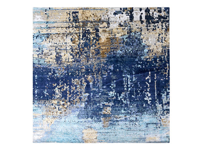Modern / Contemporary hand-knotted wool/silk rug in Blue, 9'9" x 9'10", SKU O010005