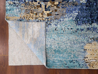 Modern / Contemporary hand-knotted wool/silk rug in Blue, 9'9" x 9'10", SKU O010005