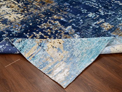 Modern / Contemporary hand-knotted wool/silk rug in Blue, 9'9" x 9'10", SKU O010005