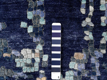Modern / Contemporary hand-knotted wool/silk rug in Blue, 9'9" x 9'10", SKU O010005