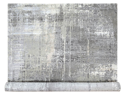 Grey 10'0" x 13'10" Modern / Contemporary Hand knotted Wool/Silk Rug - Sku: O010009