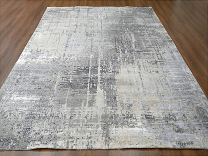 Grey 10'0" x 13'10" Modern / Contemporary Hand knotted Wool/Silk Rug - Sku: O010009