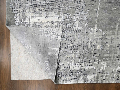 Grey 10'0" x 13'10" Modern / Contemporary Hand knotted Wool/Silk Rug - Sku: O010009