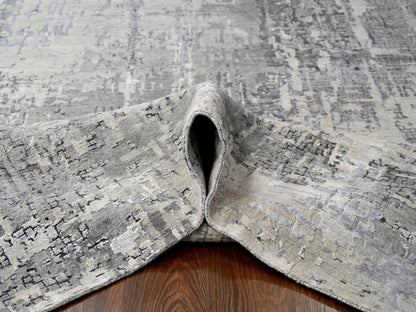 Grey 10'0" x 13'10" Modern / Contemporary Hand knotted Wool/Silk Rug - Sku: O010009