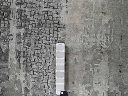 Grey 10'0" x 13'10" Modern / Contemporary Hand knotted Wool/Silk Rug - Sku: O010009