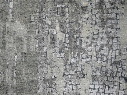 Grey 10'0" x 13'10" Modern / Contemporary Hand knotted Wool/Silk Rug - Sku: O010009