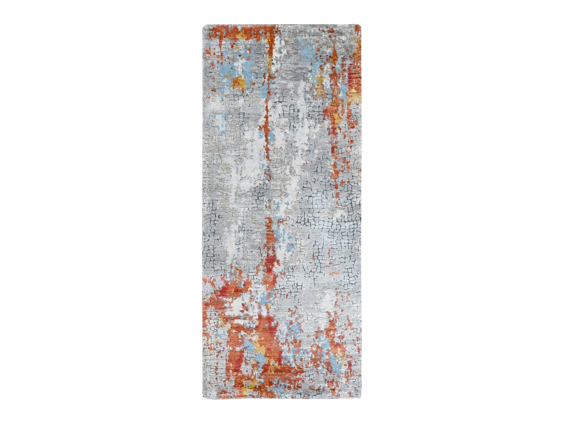 Orange 2'7" x 5'8" Modern / Contemporary Hand knotted Wool/Silk Rug - Sku: O010011