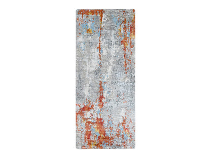 Orange 2'7" x 5'8" Modern / Contemporary Hand knotted Wool/Silk Rug - Sku: O010011