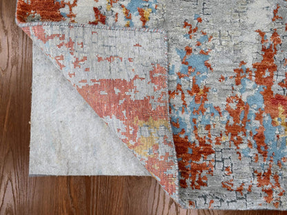 Orange 2'7" x 5'8" Modern / Contemporary Hand knotted Wool/Silk Rug - Sku: O010011