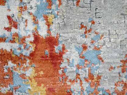 Orange 2'7" x 5'8" Modern / Contemporary Hand knotted Wool/Silk Rug - Sku: O010011