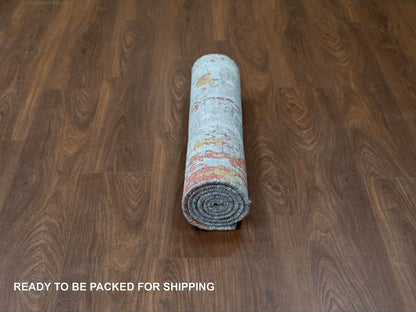 Orange 2'7" x 5'8" Modern / Contemporary Hand knotted Wool/Silk Rug - Sku: O010011
