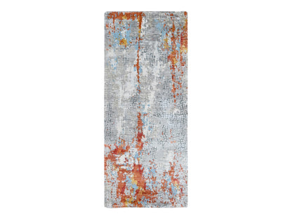 Orange 2'7" x 5'10" Modern / Contemporary Hand knotted Wool/Silk Rug - Sku: O010012