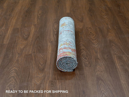 Orange 2'7" x 5'10" Modern / Contemporary Hand knotted Wool/Silk Rug - Sku: O010012