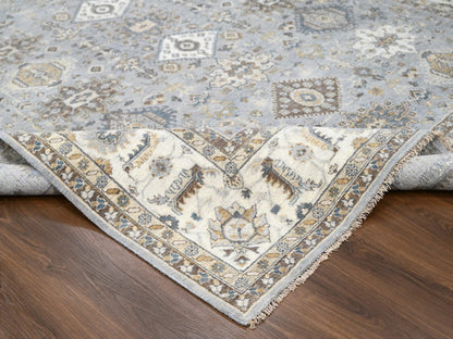 Grey 9'0" x 12'0" Traditional Hand knotted Wool Rug - Sku: O010029