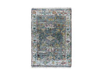 Blue 2'0" x 3'0" Heriz Hand knotted Wool Rug - Sku: O010037