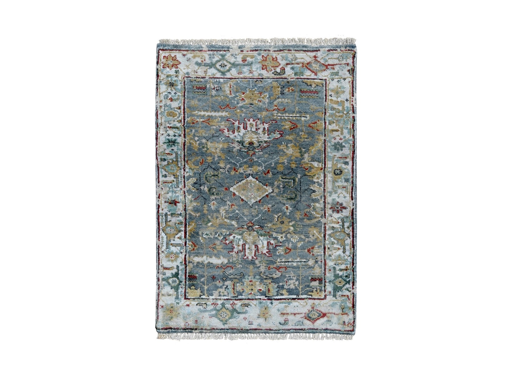 Heriz Traditional hand-knotted wool rug in Blue, 2'0" x 3'0", SKU O010037