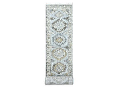 Grey 2'9" x 18'0" Tribal & Geometric Hand knotted Wool Rug - Sku: O010039