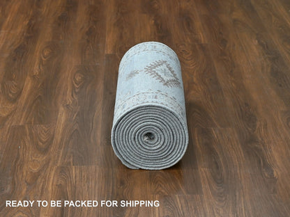 Grey 2'9" x 18'0" Tribal & Geometric Hand knotted Wool Rug - Sku: O010039