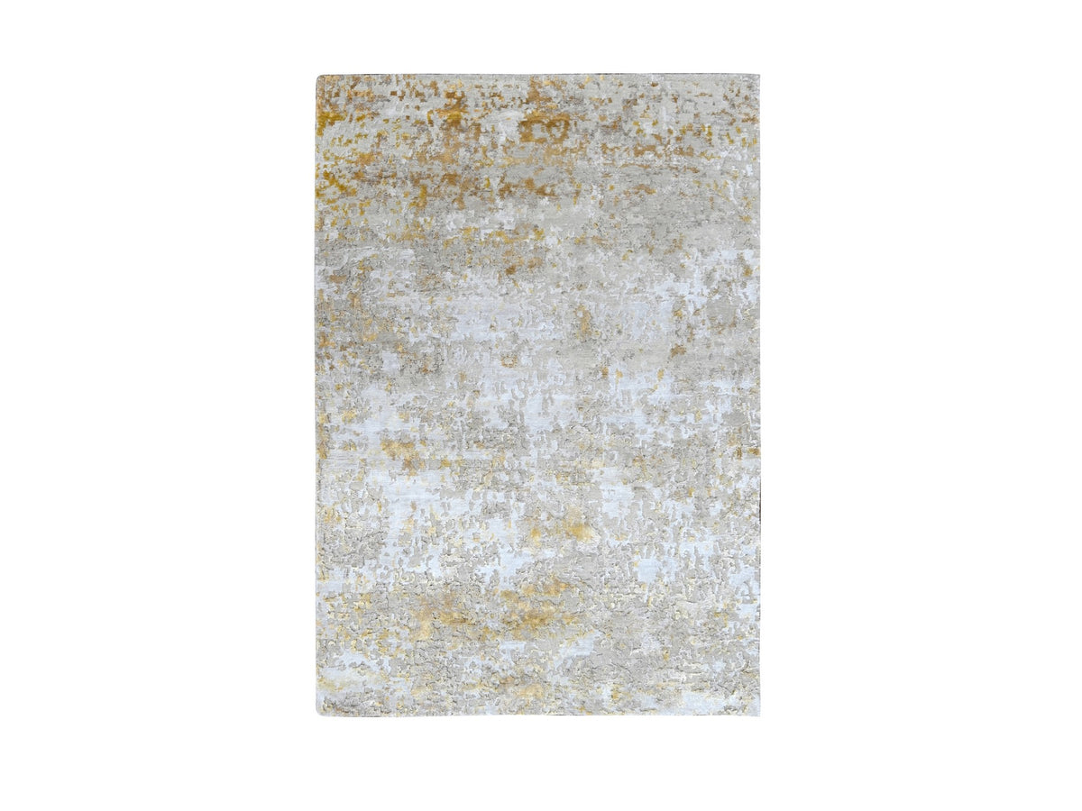 Modern / Contemporary hand-knotted wool/silk rug in Beige, 4'0" x 5'9", SKU O010055