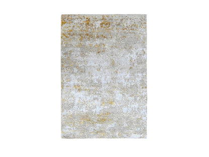 Modern / Contemporary hand-knotted wool/silk rug in Beige, 4'0" x 5'9", SKU O010055