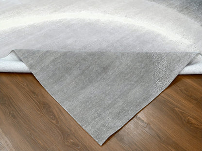 Grey 9'0" x 11'10" Modern / Contemporary Hand knotted Wool Rug - Sku: O010057