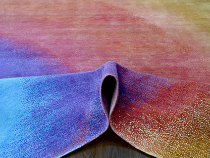 Multicolored 9'0" x 11'10" Modern / Contemporary Hand knotted Wool Rug - Sku: O010058