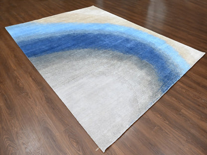 Modern / Contemporary hand-knotted wool rug in Blue, 9'0" x 11'10", SKU O010060