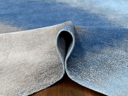 Modern / Contemporary hand-knotted wool rug in Blue, 9'0" x 11'10", SKU O010060
