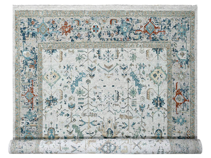 Grey 11'10" x 15'0" Transitional Hand knotted Wool Rug - Sku: O010061