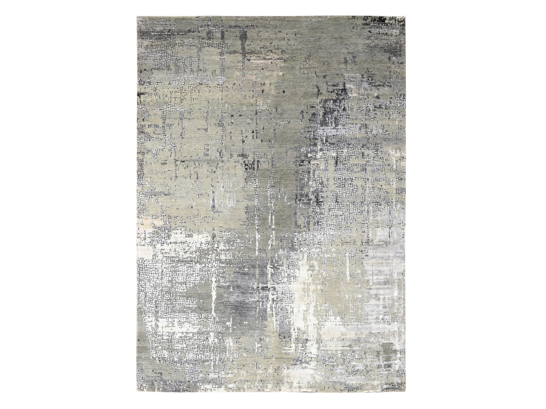 Modern / Contemporary hand-knotted wool/silk rug in Gray, 9'1" x 11'10", SKU O010063