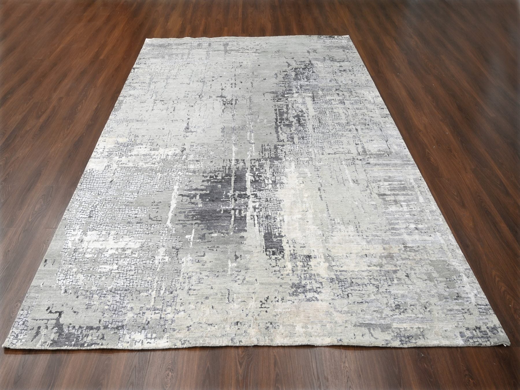 Modern / Contemporary hand-knotted wool/silk rug in Gray, 9'1" x 11'10", SKU O010063