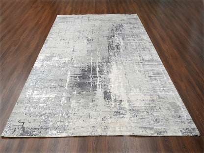 Grey 9'1" x 11'10" Modern / Contemporary Hand knotted Wool/Silk Rug - Sku: O010063
