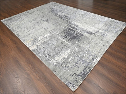 Grey 9'1" x 11'10" Modern / Contemporary Hand knotted Wool/Silk Rug - Sku: O010063