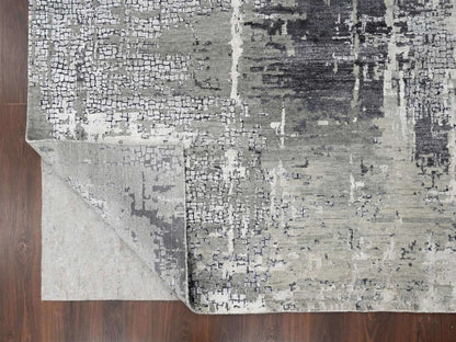 Grey 9'1" x 11'10" Modern / Contemporary Hand knotted Wool/Silk Rug - Sku: O010063