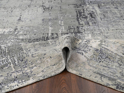 Grey 9'1" x 11'10" Modern / Contemporary Hand knotted Wool/Silk Rug - Sku: O010063