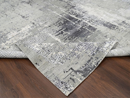 Grey 9'1" x 11'10" Modern / Contemporary Hand knotted Wool/Silk Rug - Sku: O010063