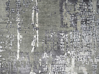 Grey 9'1" x 11'10" Modern / Contemporary Hand knotted Wool/Silk Rug - Sku: O010063
