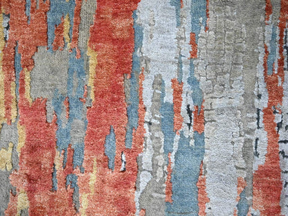 Orange 2'5" x 25'8" Modern / Contemporary Hand knotted Wool/Silk Rug - Sku: O010064