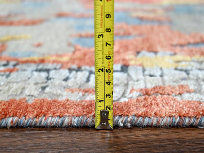 Orange 2'5" x 25'8" Modern / Contemporary Hand knotted Wool/Silk Rug - Sku: O010064