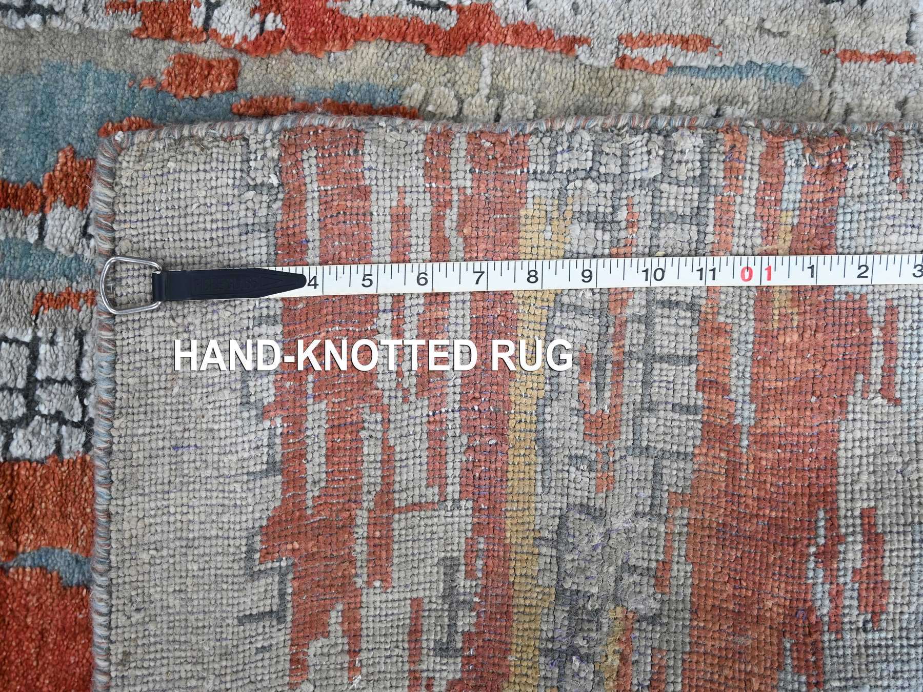 Modern / Contemporary hand-knotted wool/silk runner in Orange, 2'5" x 25'8", SKU O010064